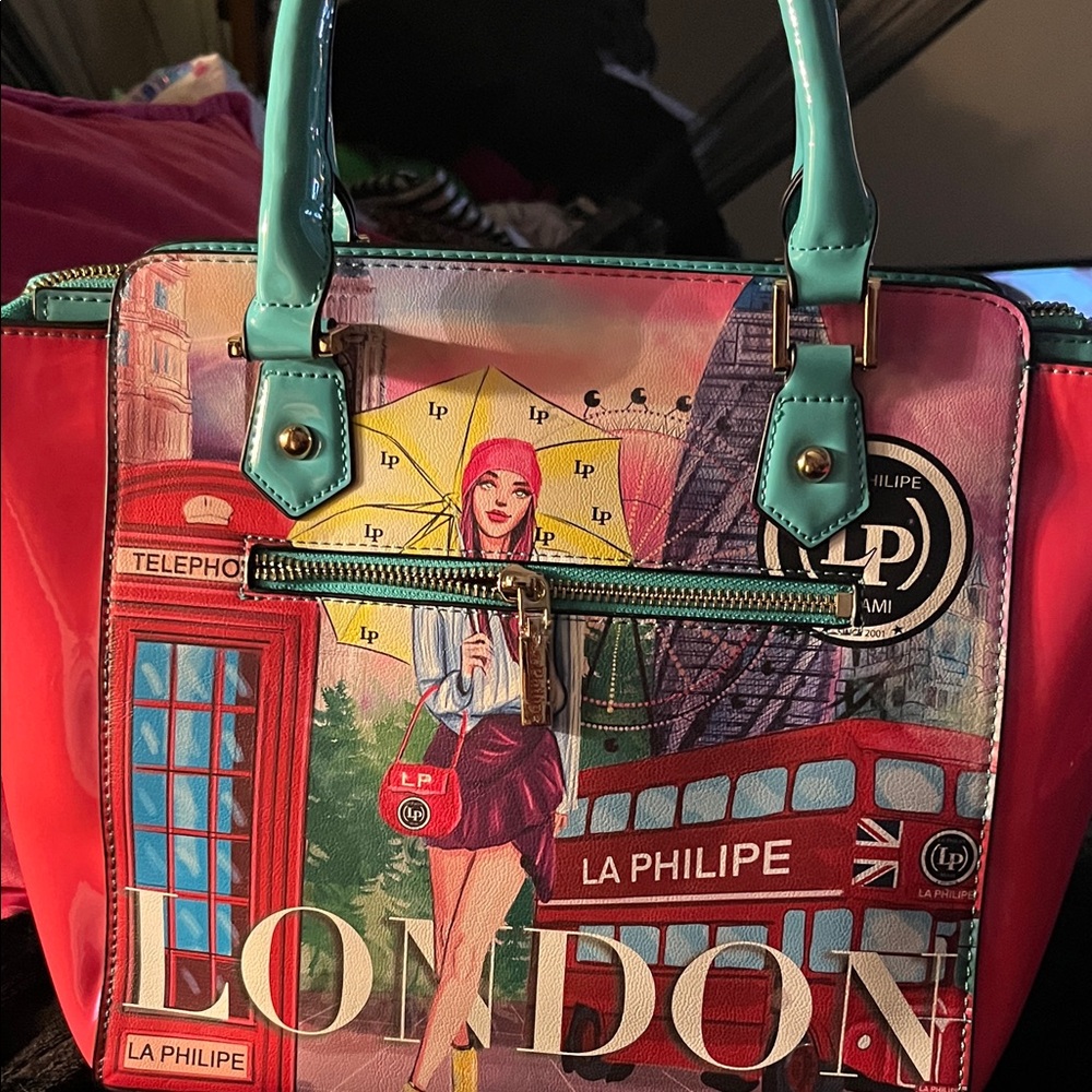 Pink and Teal Graphic Tote Bag - Picture 2 of 3
